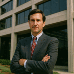 Young Charles Kushner crime posing in front of his real estate project in New Jersey during the 1980s
