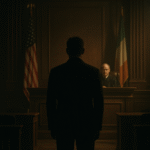 Jason Corbett murder courtroom case with Irish and American justice flags