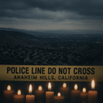 Anaheim Hills murder-suicide crime scene aerial view at dusk