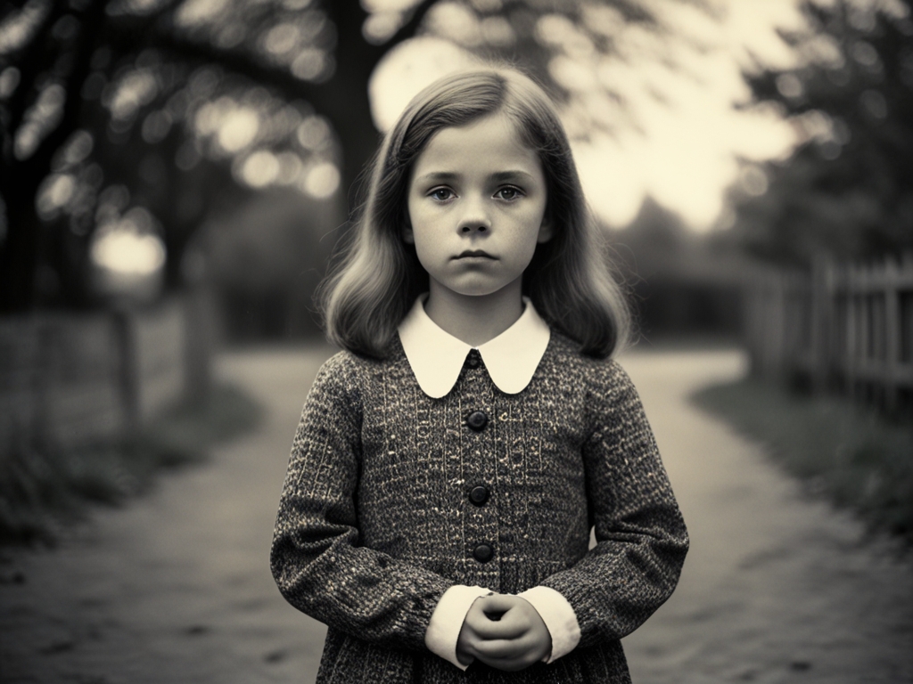 Anonymized vintage photo representing Mary Bell as a child in 1960s UK