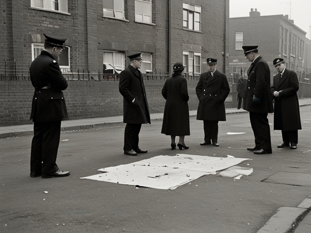 1960s police investigating a crime scene in Newcastle, England