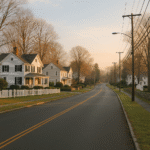Quiet suburban street in New Canaan, Connecticut where Jennifer Dulos murder case disappeared