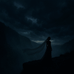 Bride standing alone on a cliffside in Meghalaya under dark clouds,Sonam Raghuwanshi Case