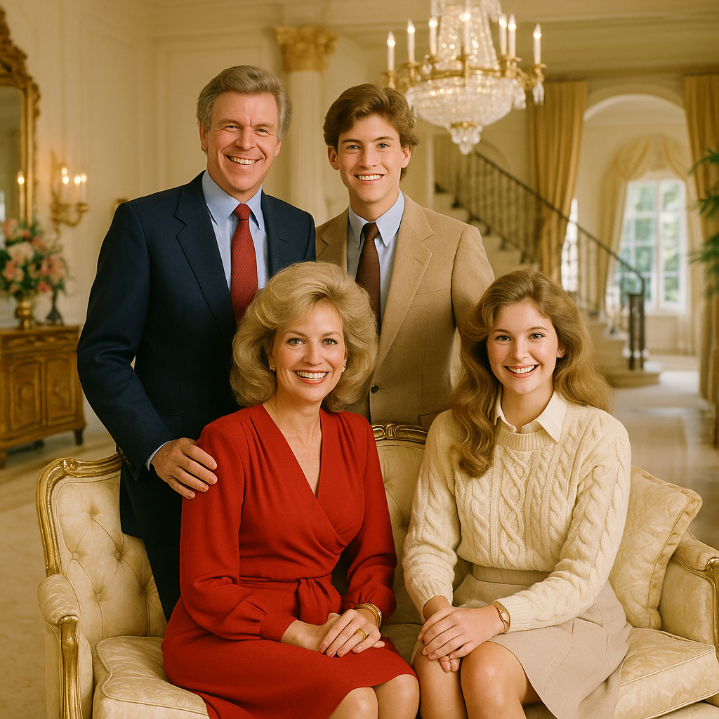 The Menendez family posing happily inside their Beverly Hills mansion before the tragic murders.