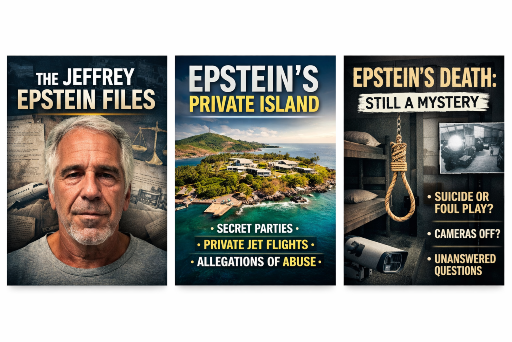 Jeffrey Epstein portrait with documents and investigation files related to the Jeffrey Epstein scandal